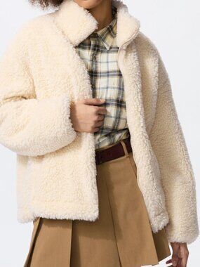 UNIQLO Fleece Zip-Up Jacket NATURAL Color Womens Small